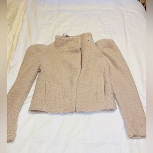 EXPRESS Puff Sleeve Sweater Sherpa Jacket Cream Size XS NWT